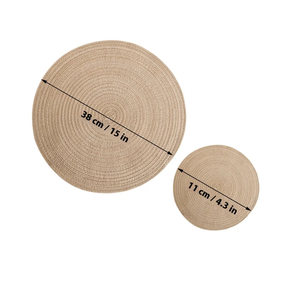 8Pcs Round Braided Placemat Set Heat Resistant Dining Table Coasters Non Slip Cup Mat Decorative Tableware for Home Party
