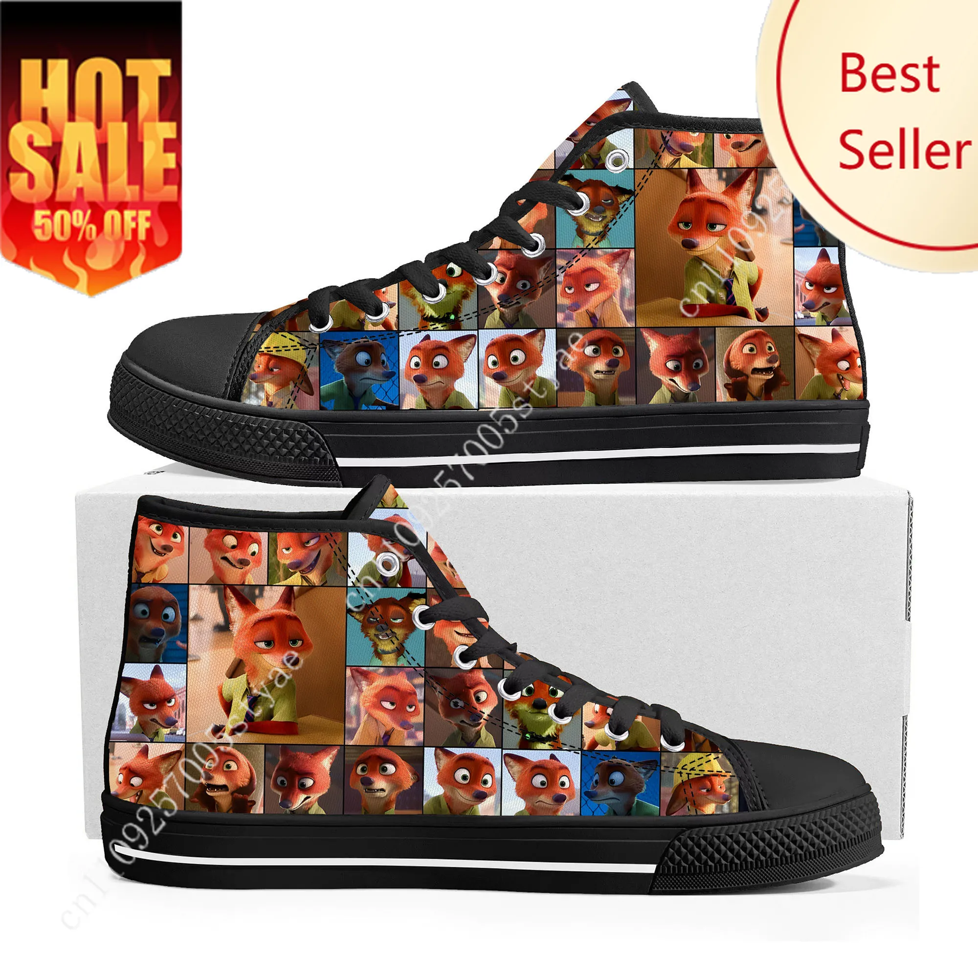 

Nick Wilde Judy Hopps High Top Sneakers Disney Cartoon Movie DIY Decorate Shoes Design Your Photo Party Holiday Gift Custom Shoe