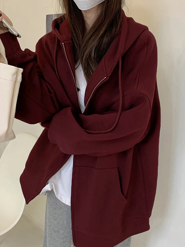 

Autumn Winter Oversize Fleece Women's Cardigan Sweatshirt Korean Design Sense Outerwear Long Sleeve Zipper round Neck C...