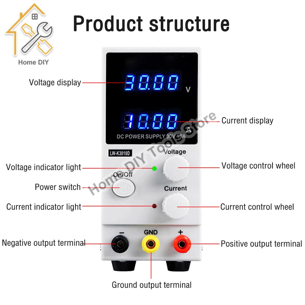 Imagem -02 - Fonte de Alimentação de Dígitos Ajustável Mini Regulador de Comutação de Laboratório Fonte de Alimentação Usb Carregamento Lw-k3010d 30v 10a dc
