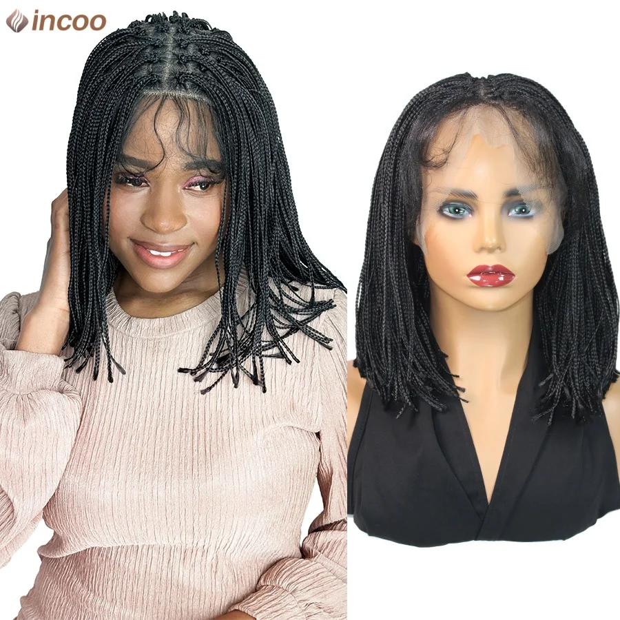 

Синтетические короткие боб-перуки с микроплетением, косички без узлов, крошечные тонкие косы для чернокожих женщин, 6*6, парики с кружевной передней частью, могут сделать своими руками