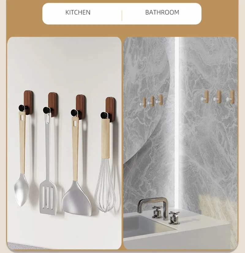 Selbstklebende Wandhaken aus Walnussholz zum Aufhängen von Mänteln, Handtüchern, Kleidung, Decken, Hüten, Rucksäcken, Schlüsseln im Eingangsbereich – Detail 5