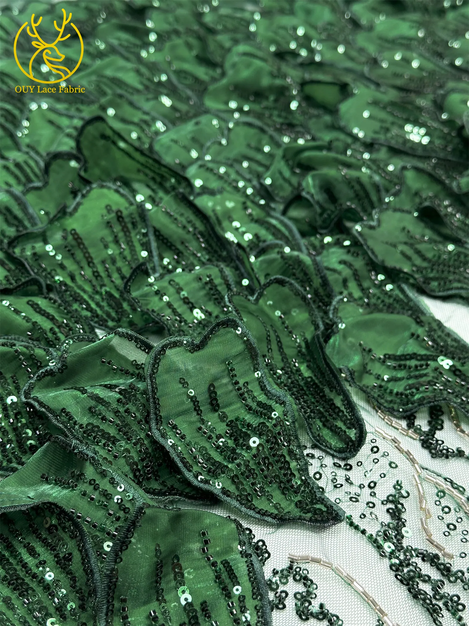 Hochwertiger nigerianischer 3D handgefertigter Stickerei-Spitzenstoff 2026 – Afrikanischer Perlen-Pailletten-Spitzenstoff für Damen, Bankette und DIY-Näharbeiten – Detail 6
