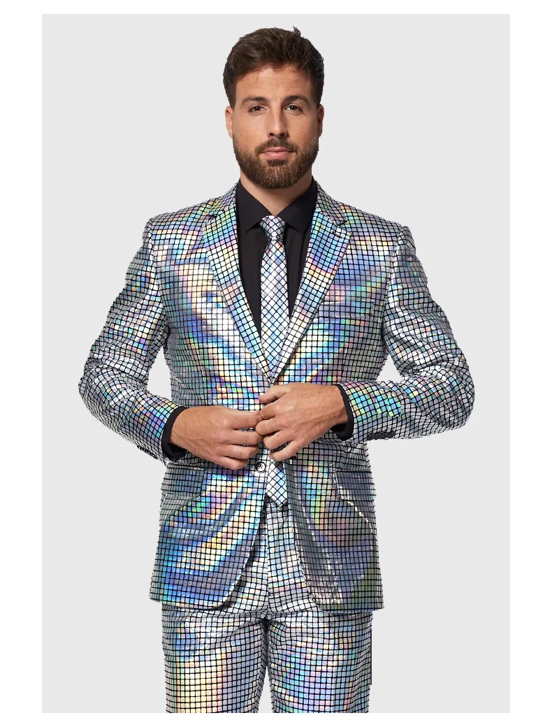 Man Boy\'s Laser Hologram Irricidents Jacket+Trousers Blazer Suit Disco Uniform Costume DJ Club Guitar Singers Stage Show