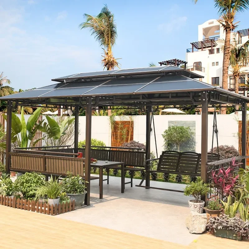 For Outdoor Pavilion Swing Combination Leisure Viewing Garden Courtyard Terrace Shade Shed with Sun Protection and Durable
