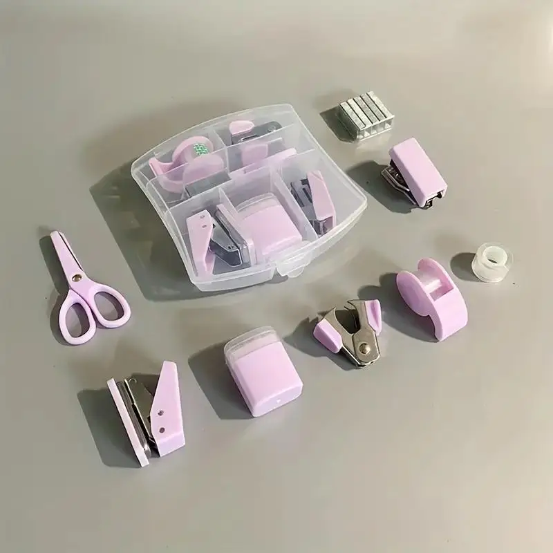 Makaron Mini School Supply Kits Mini Office Supply Kits, Includes Mini Stapler,Scissors, Staple Remover, Staples, Tape Dispenser