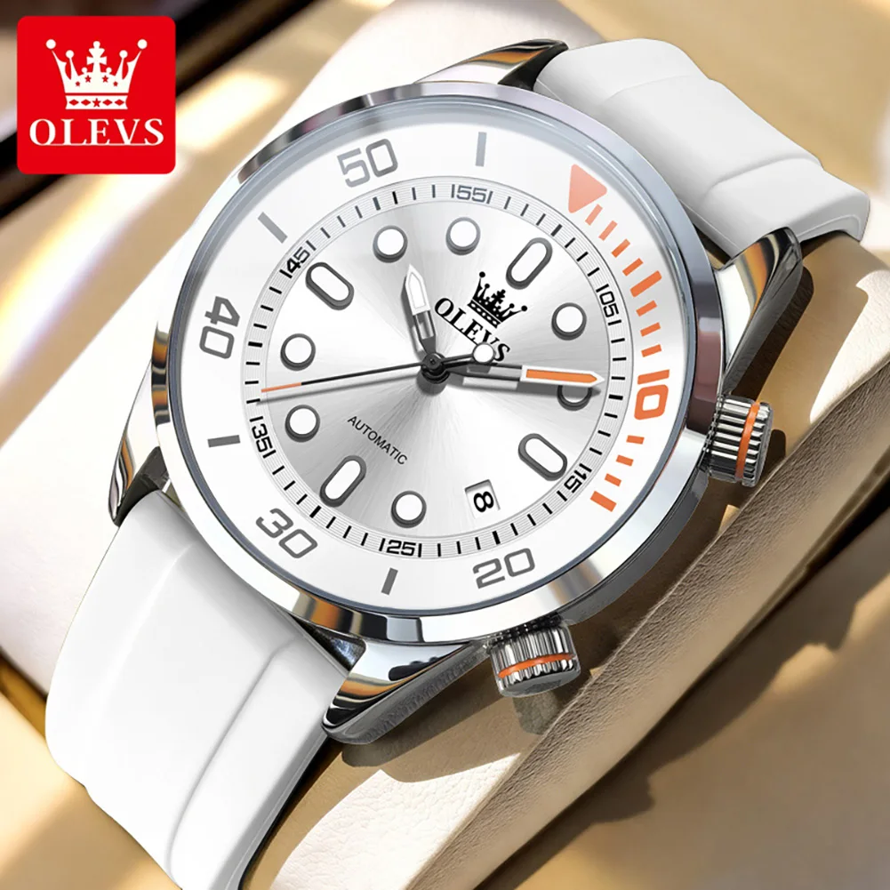 OLEVS 6751 Brand Original Mechanical Movement Watch For Men Silicone Strap Night Light Function Luminous Calendar Window Watch