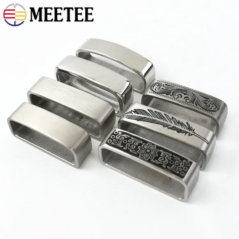 Meetee-ステンレス鋼の金属製リングベルト,男性用の開口部,ジーンズ,衣類のアクセサリー,34-39mm,頑丈,2個,35mm, 40mm