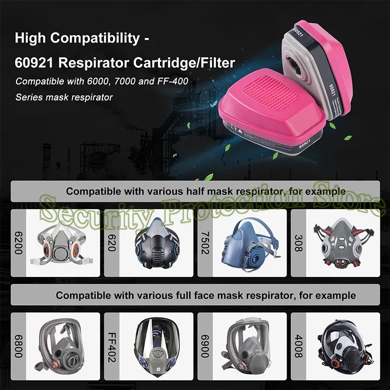 60921 Respirator Particulate Cartridge Compatible with 6000 7000 FF-400 Series Effective Filtering Organic Vapors Chemical