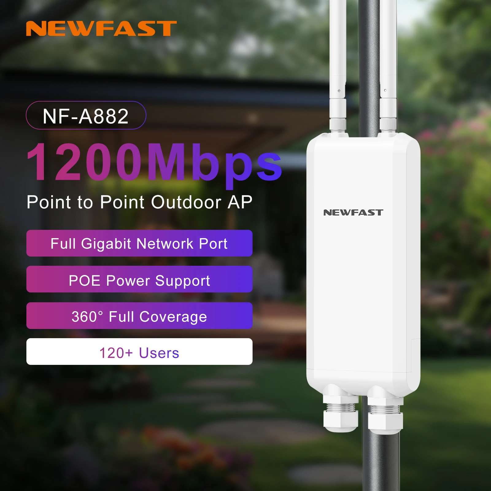 NEWFAST 1200Mbps Outdoor WiFi Access Point Long Range Wireless Signal Extender Router Repeater with Antenna Signal Booster