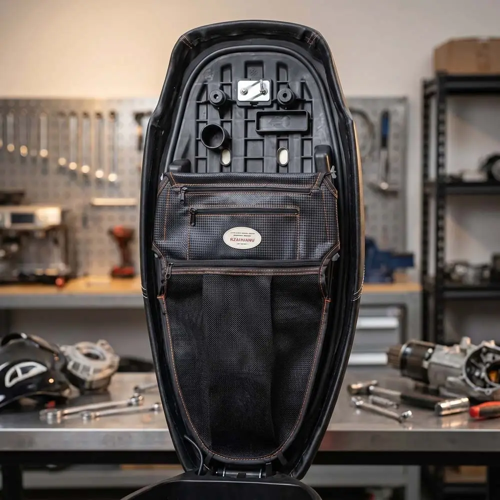 

PU Leather Material Motorcycle Scooter Seat Storage Bag Zipper Closure Scratch Resistant Dual Pockets Storage Bag