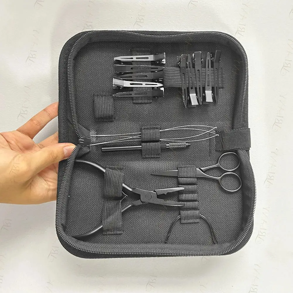 ARLANY Hair Extension Pliers Kit Microlink Pliers for Weft Extensions Needle Pulling Hook Hair Extension Beading Tool Cloth Bag