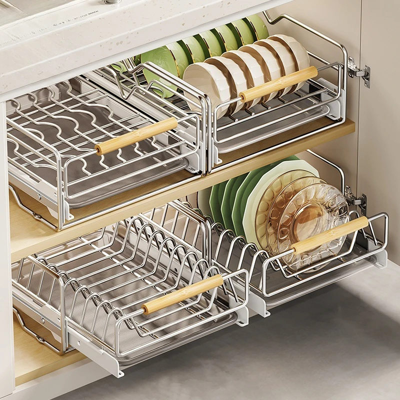 

Kitchen Pull-out Dish Rack Stainless Steel Drawer Drying Rack Sliding Bowls Dishes Drainer Storage Rack Sink Cabinet Organizer