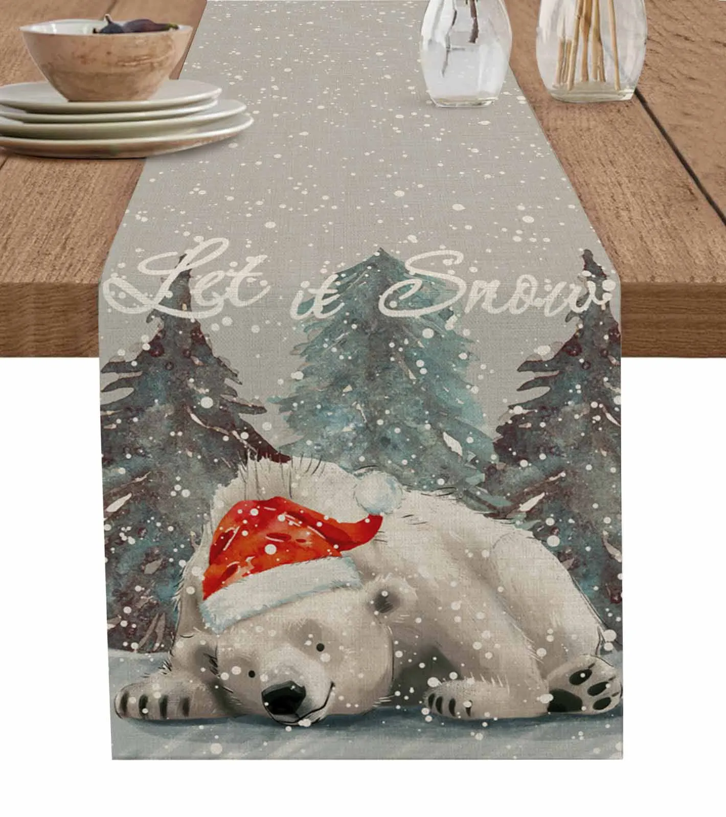 Christmas Snowflake Bear Decorations Coffee Table Decor Tablecloth Table Kitchen Decorative Table