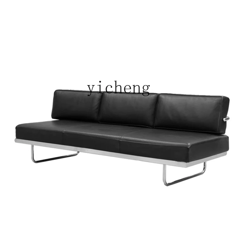 ZC Chinese Style Bauhaus Black Stainless Steel Frame Sofa Office Studio Leather Sofa