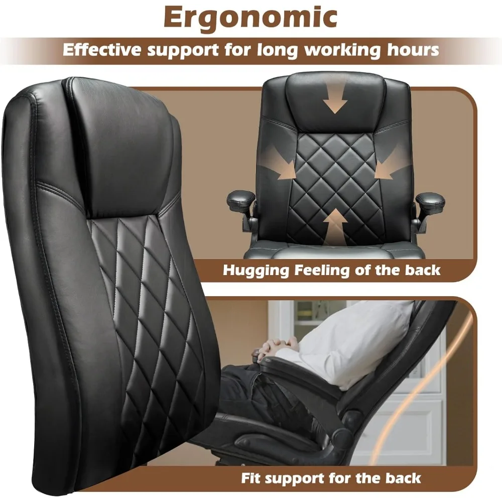 Ergonomic Adjustable PU Leather Computer Chair with Lumbar Support and Flip-Up Arms for Home Office Desk Managers