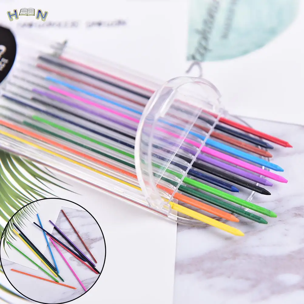 12pcs/pack Mechanical Pencil Color Lead Refill 12mm Red Pink Yellow Bule Orange Green Color Drawing Colored