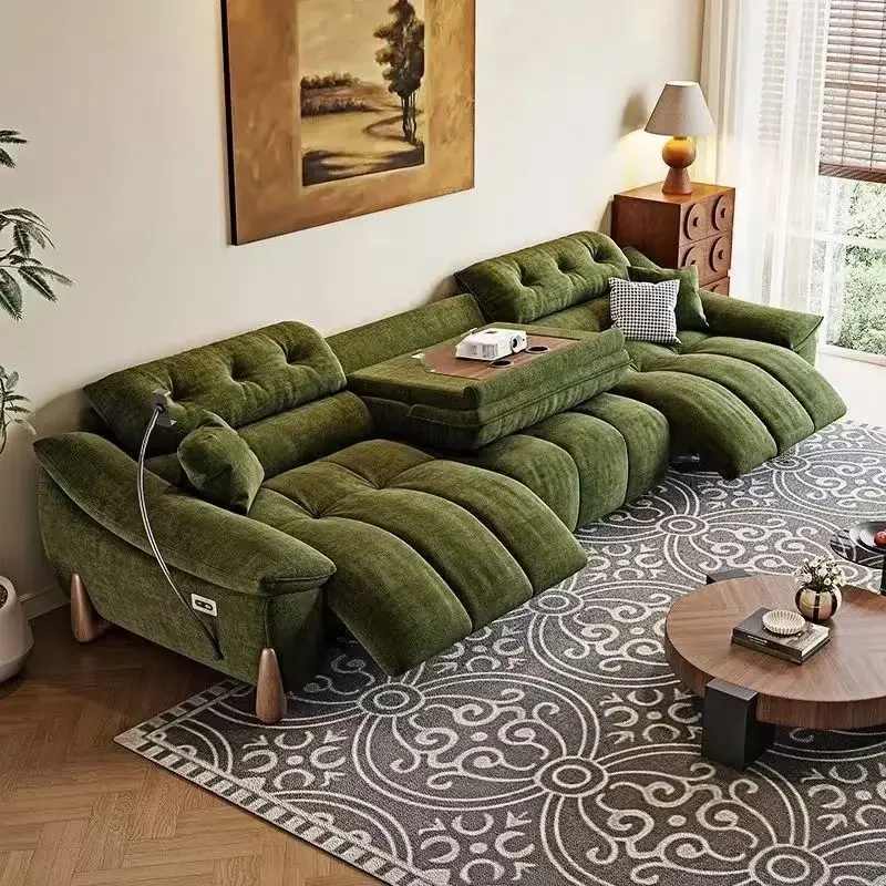 Zero wall multi-functional electric sofa, retro style first class intelligent voice three-person sofa