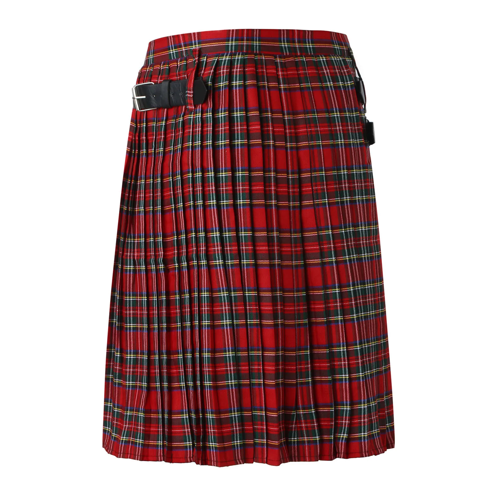 Mens แฟชั่น Casual Retro สไตล์สก็อตลายสก๊อต Contrast เข็มขัดจีบกระโปรง Scottish Mens แบบดั้งเดิม Kilt ทวิภาคี