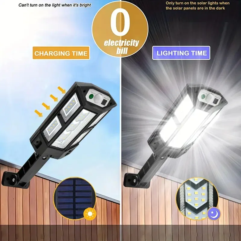 LED Solar Street Lights, Lâmpada de jardim, Luz de parede, Impermeável, Sensor de movimento, Iluminação para pátio, Jardim