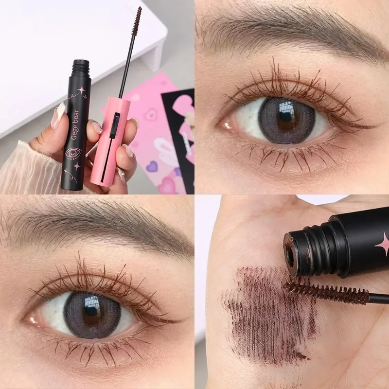 Tweekoppige Mascara Met Wimperkam Slanke Borstel Zwart Bruin Waterdicht Natuurlijk Krullen Vergroot Make-Up Cosmetica