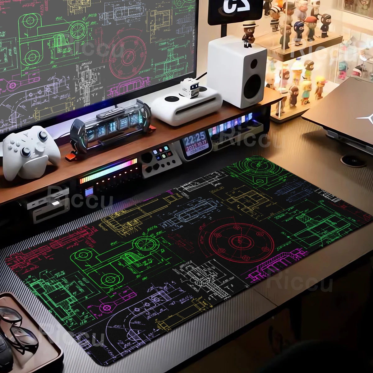 Pc Gaming Drawing - Engineer Mechanical Drawing Mousepad Black Large