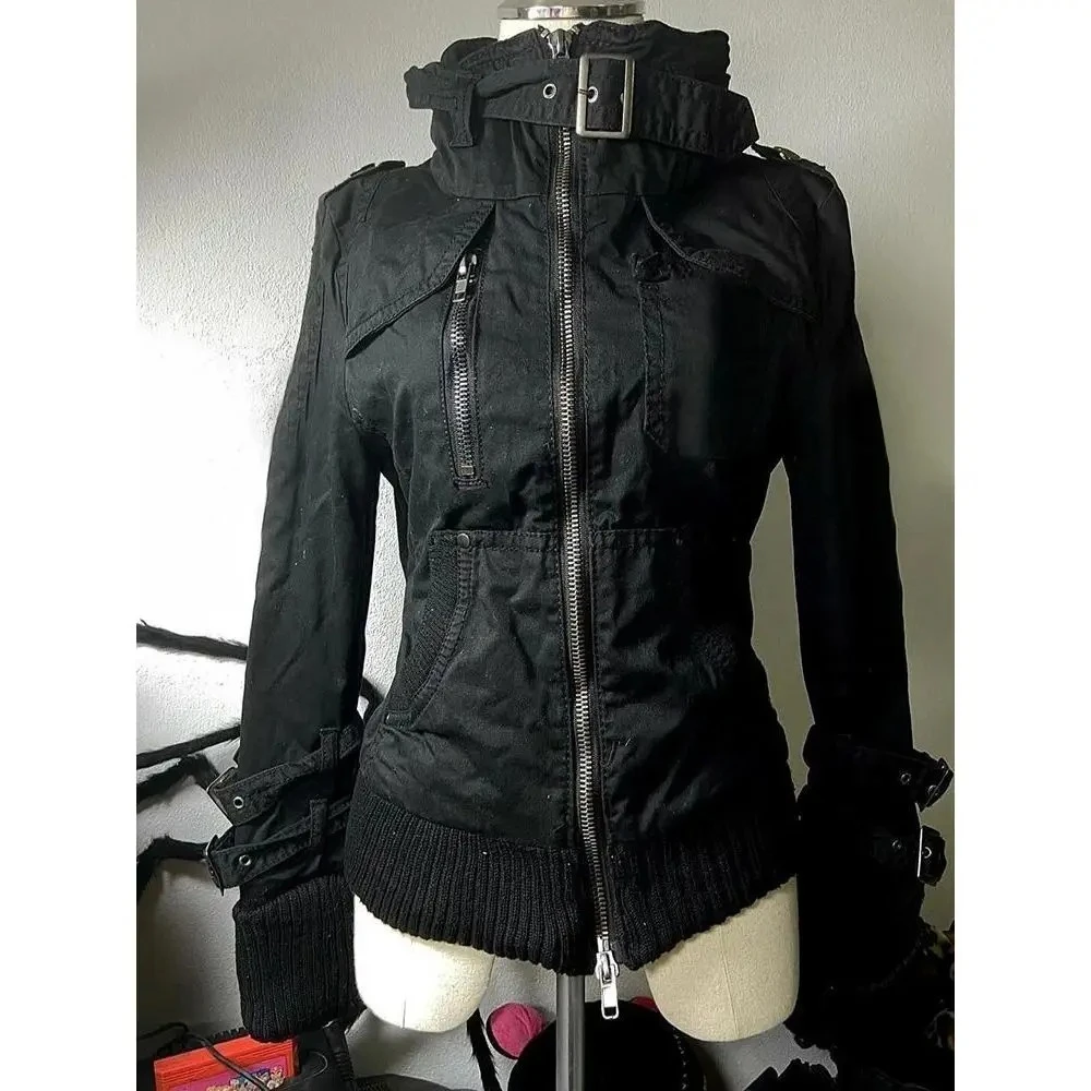 American Vintage Slim Jackets with Hooded Women Casual 2025 Winter Safari Coats Retro Clothing Button Warm Tops Elegant Hooded