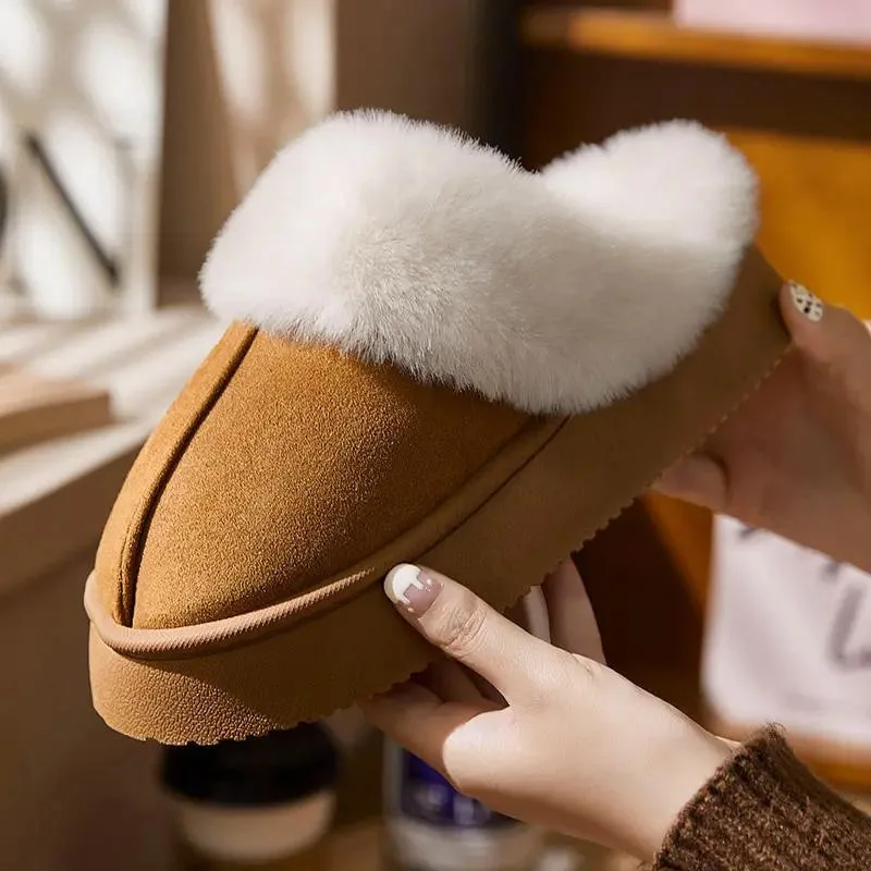 2026 Winter Warme Flache Fell-Hausschuhe für Damen, Kunstwildleder Flauschige Pelzige Hausschuhe, Bequeme Rutschfeste Innen-Boden-Baumwollschuhe – Detail 14