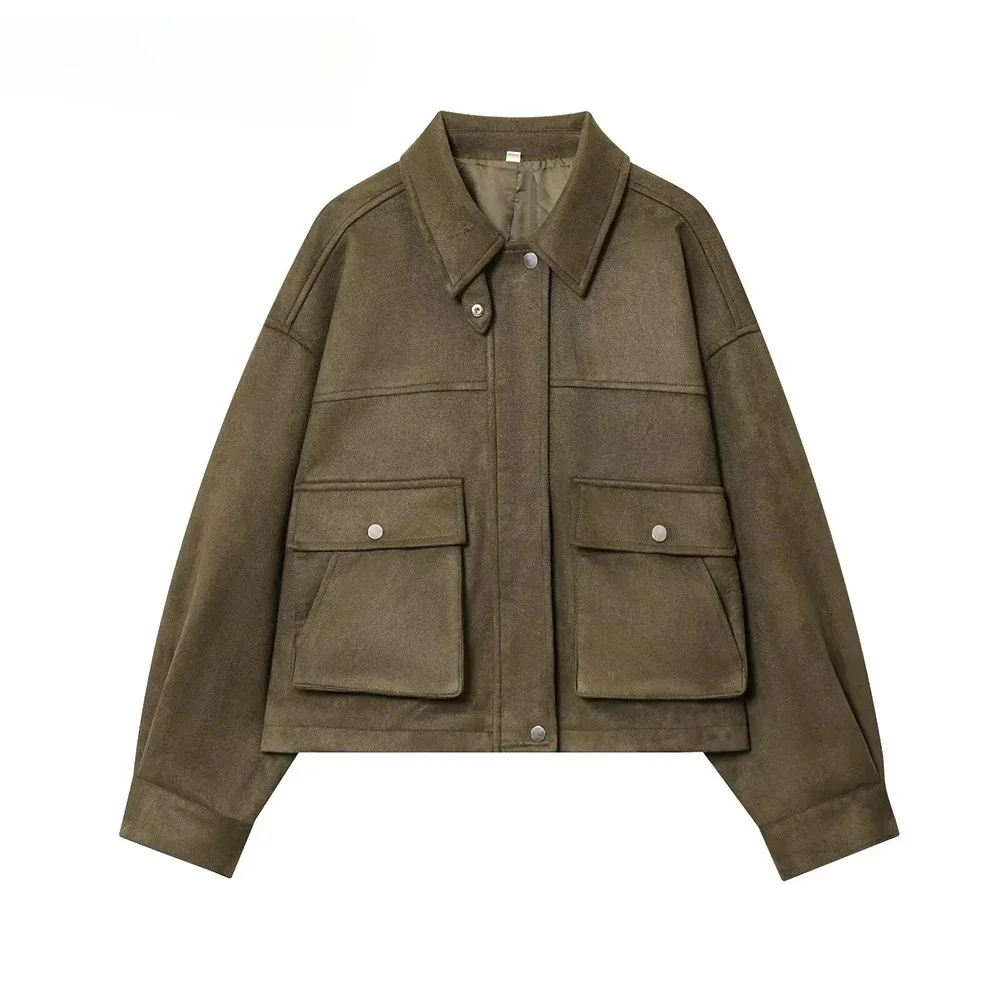 

Women Autumn Winter Casual Solid Suede Jacket Streetwear Stand Collar Full Sleeve Zippers Loose Coat Female Fashion Lady Jacket