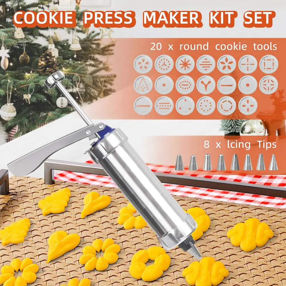 Cookie Press for Beginners Aluminum Alloy Cookie Press with Discs Nozzles Easy Squeeze Biscuit Maker Dishwasher for Homemade