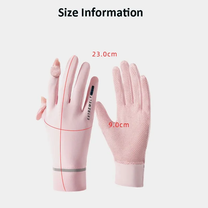 Guantes de moda para mujer, guantes finos de seda helada con protección solar Anti-UV para verano, guantes de malla transpirables que se pueden