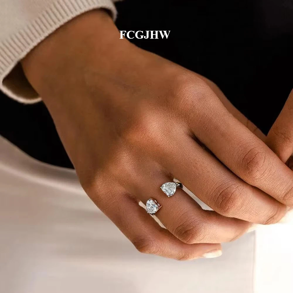 FCGJHW 2pcs 1ct Heart Moissanite Stackable Rings for Women 925 Sterling Silver Plated 18k White Gold Diamond Wedding Ring 2026