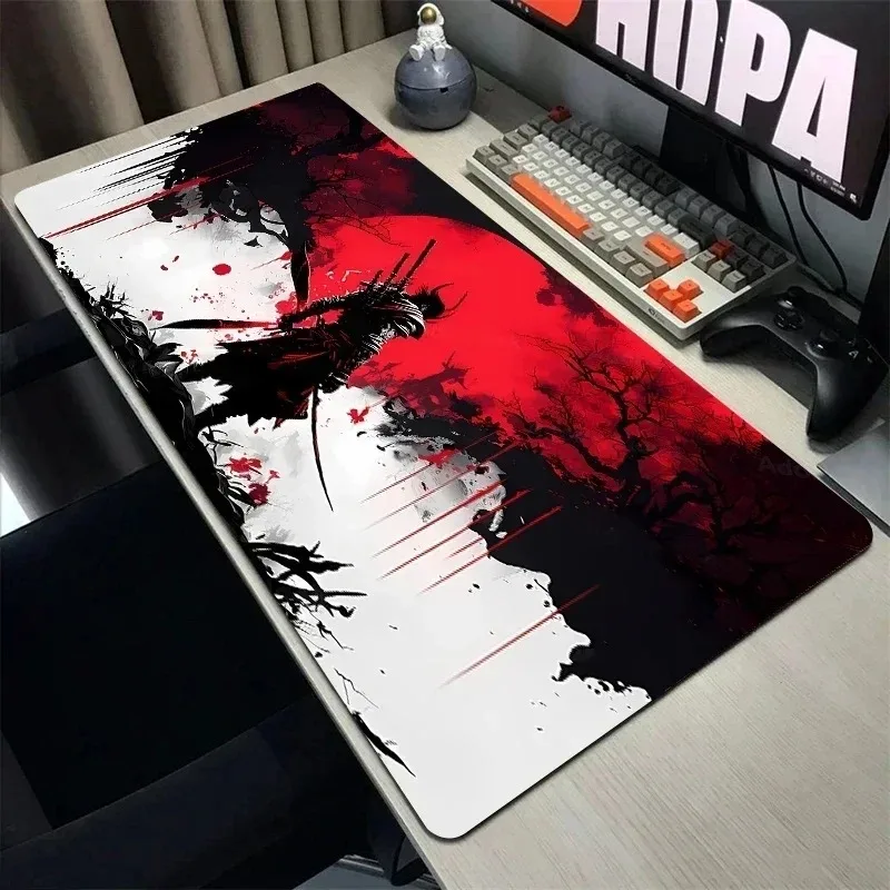 Extra Large Gaming Mouse Pad with Dragon Warrior Design Rubber Base Rectangular Anti-Slip Desk Mat Precision Edged Washable