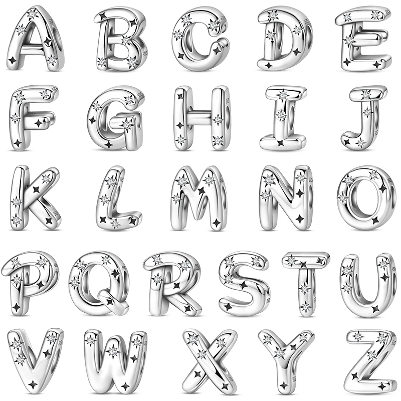 Original 925 Sterling Silver A-Z CZ Zircon Letter Charms Beads Fit Original Bangle Bracelet DIY Birthday Jewelry Gift