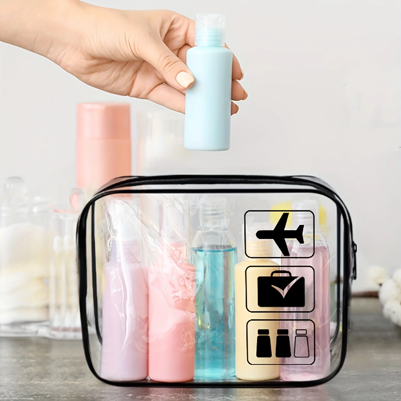 TSA Approved Clear Toiletry Bag - Durable PVC Travel Makeup Cosmetic Organizer with Zipper Closure, Travel Accessorie