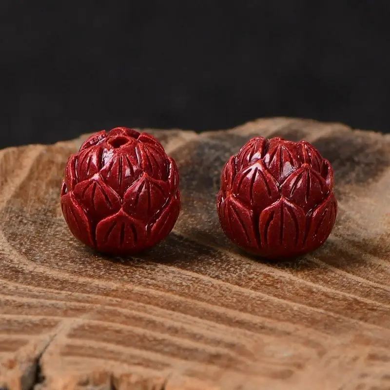 ￼5A Natural Cinnabar Vermilion Budda Lotus Quartz Crystal Single Bead DIY Jewelry