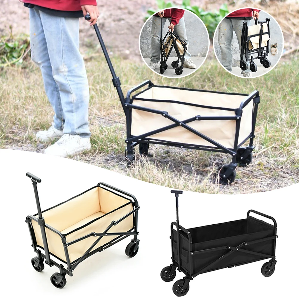 Collapsible Small Picnic BBQ Camping Storage Cart Outdoor Folding Trolley Garden Cart with Wheels for Camping Beach Garden Wagon