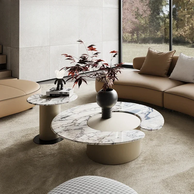 Italian modern light luxury/natural marble luxury stone/round Ruyi coffee table side table size combination
