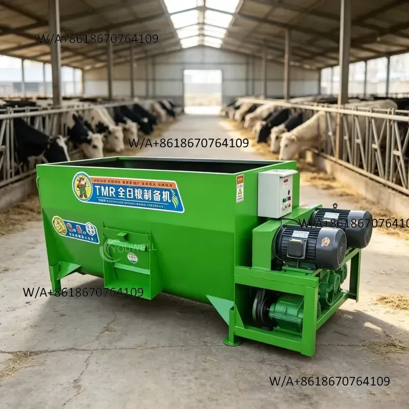 TMR Total Mixed Ration Feed Mixer Stationary Double Shaft Crushing Cattle Sheep Donkey Horse Silage Straw Feed Mixing Machine