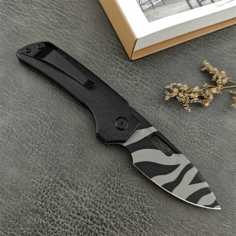 New Outdoor Tactical Folding Knife Zebra Pattern D2 Blade Carbon Fiber Handle EDC Camping Hiking Hunting Survival Tool