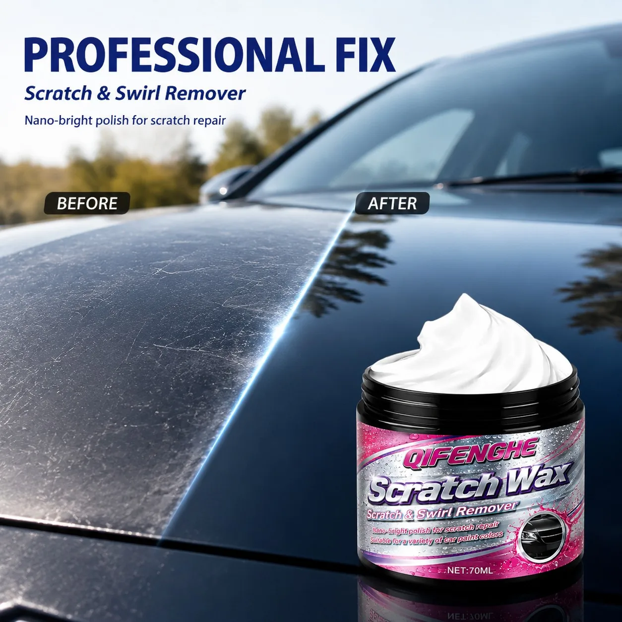 QIFENGHE 70ml Car Scratch Repair Wax Nano Polishing Paste Swirl Remover Auto Paint Renovation Care Wax for All Color Vehicle