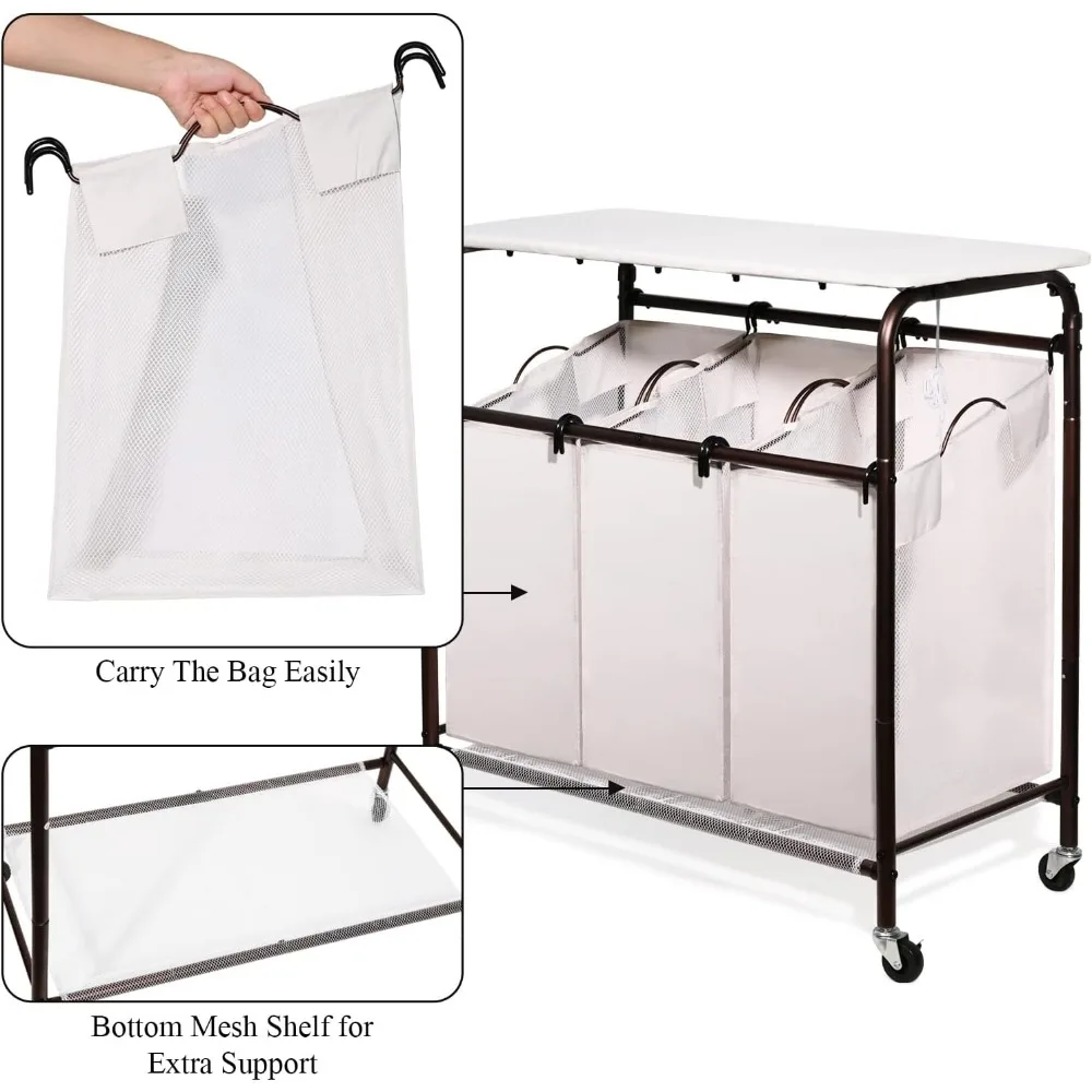 Imagem -04 - Lavandaria Hamper Sorter com Tábua de Engomar Clássico Rolling Cart Heavy Duty Bolsas