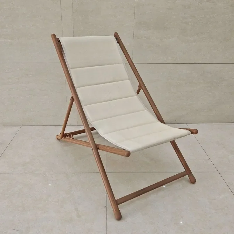 Foldable Recliner Chair Breathable Fabric Adjustable Backrest Chinese Pastoral Style Light Luxury Outdoor Garden Living Room
