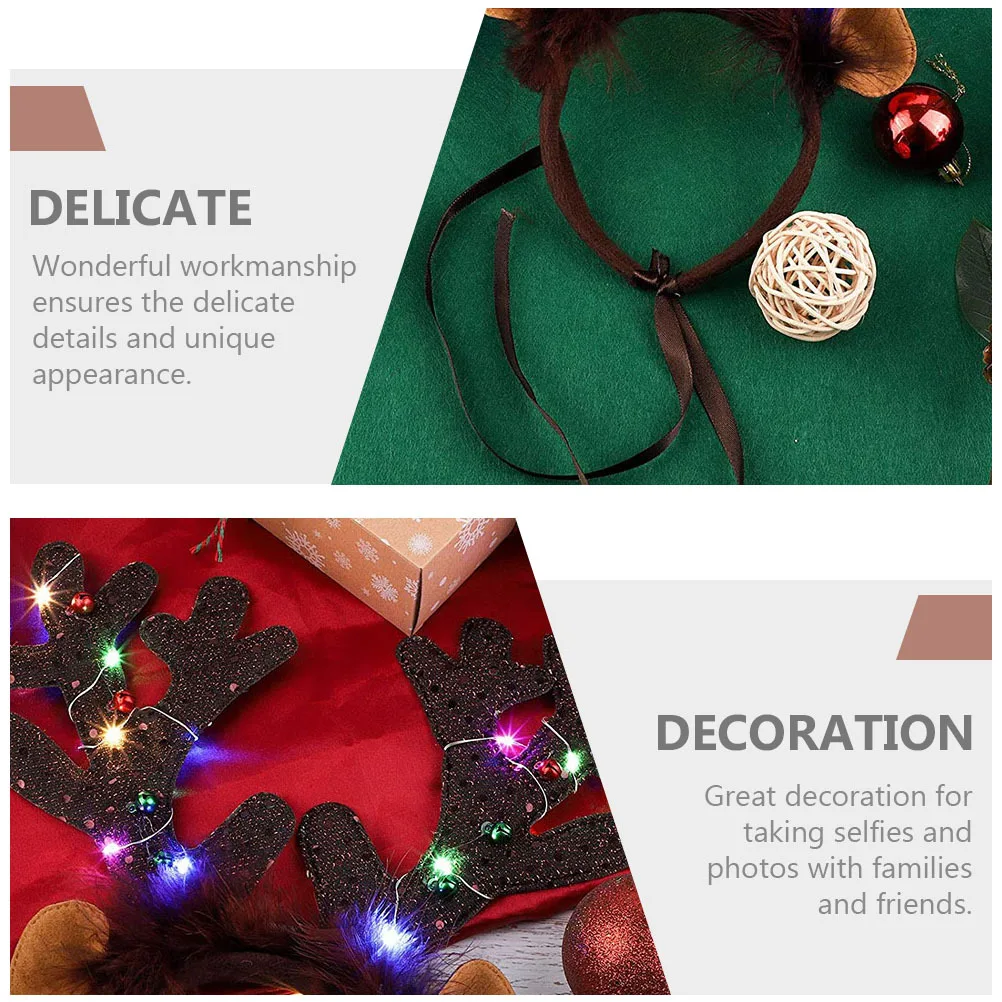 

2Pcs Luminous Christmas Reindeer Antler Hair Hoops Xmas Pet Headband Holiday Party Hair Accessories Festival Decoration