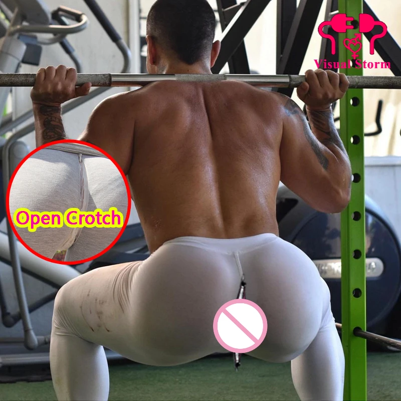 Man Transparent Open Crotch Panties Underwear Long Johns Hollow Out Crotchless Lingerie Gay Outdoor Sex Leggings Pants Sticking