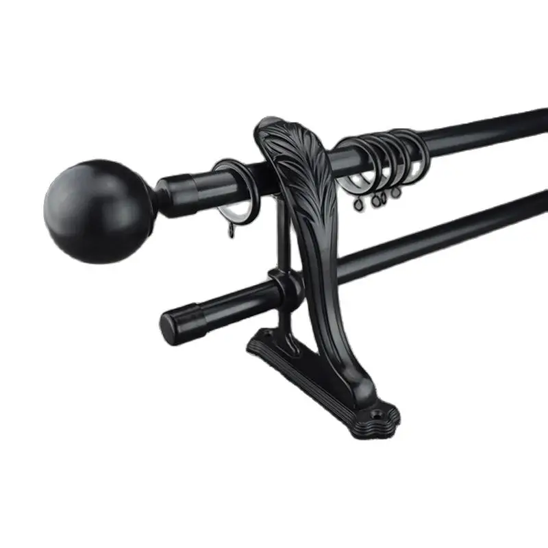 Sungshida Quality Black Basic Metal Ball Finial 28+22mm Diameter Thick Double Drapery Rod Set Curtain Poles With Metal Brackets