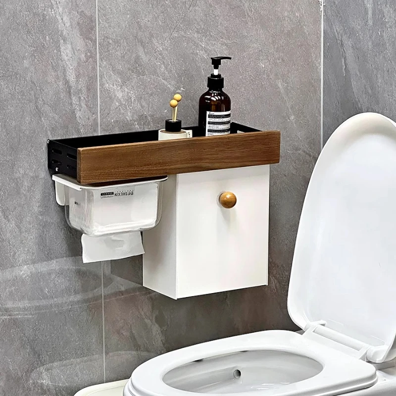 No Drill Bathroom Organizer Set,Wall Mounted Toilet Paper Holder,Waterproof Shower Shelf&Multi-Function Cabinet Storage Caddy