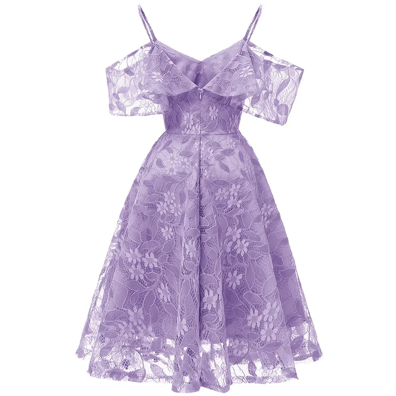 Sweet Memory Girl Lilac Short Cocktail Dress Lady Party Floral V-Neck Prom Dresses Purple Gown Elegant Women Vestido