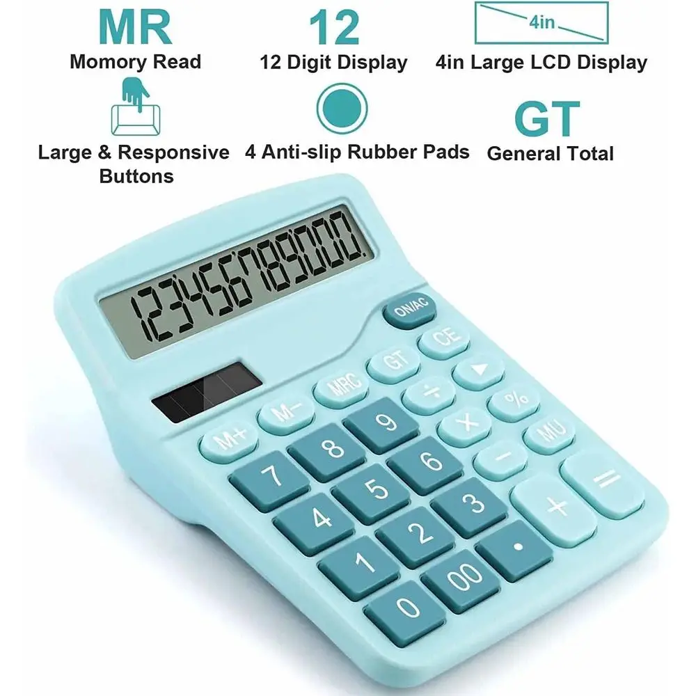 Large Display Dual Power Calculator with Big Buttons for Office, Home, and School (Blue)