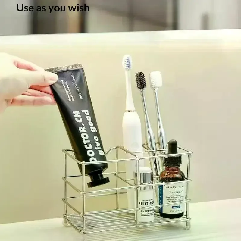 5-Slot Stainless Steel Toothbrush Holder - Space-Saving Freestanding Design, No Installation Required, Ideal For Bathrooms